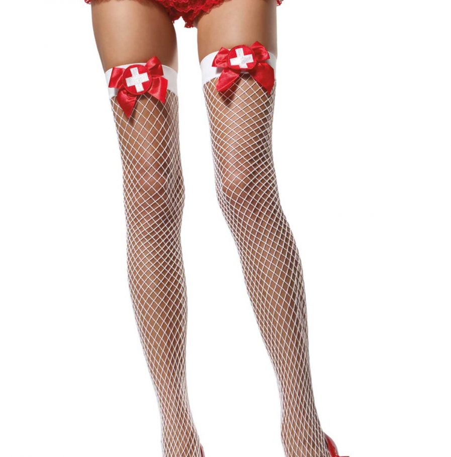 Fishnet Thigh Highs W/Nurse Badge