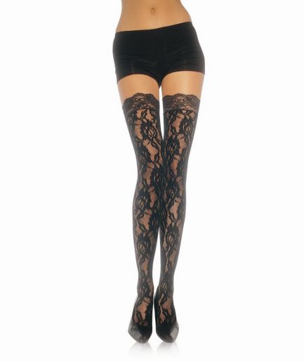Rose Lace Thigh Highs W/Lace Top